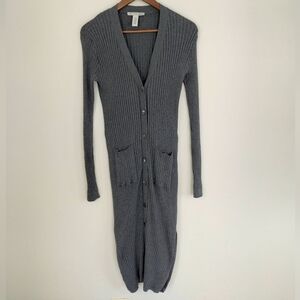 Autumn Cashmere Long Ribbed Button-Front Cardigan in Slate Gray